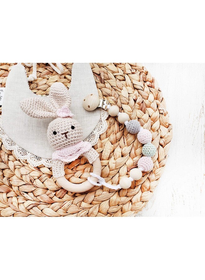 Mali Wear Natural Crochet Teether Toy Rattle For Baby Forest Friends Handmade Amigurumi Crochet Bunny Deer Fox On Natural Wooden Teething Ring Rattle Natural Baby Toys (Girl Bunny) - Image 3