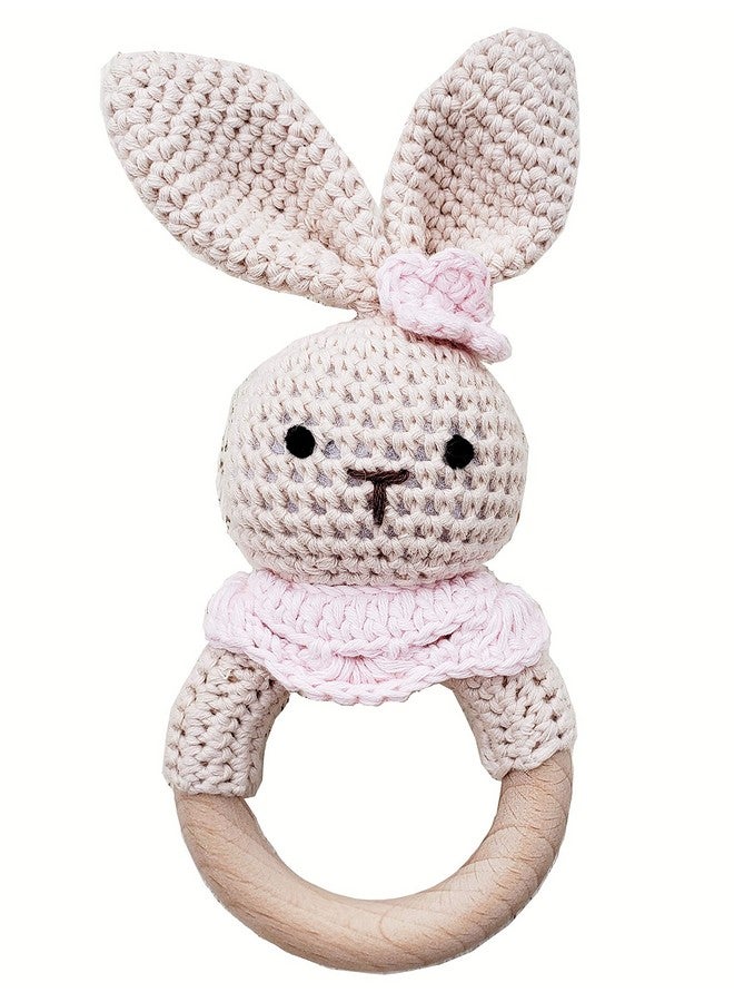 Mali Wear Natural Crochet Teether Toy Rattle For Baby Forest Friends Handmade Amigurumi Crochet Bunny Deer Fox On Natural Wooden Teething Ring Rattle Natural Baby Toys (Girl Bunny) - Image 2
