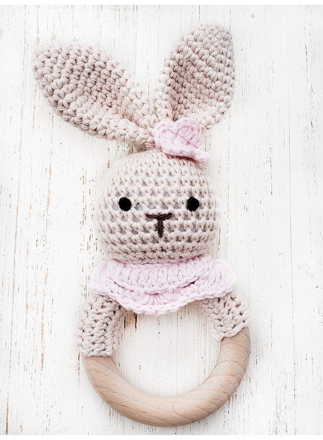 Mali Wear Natural Crochet Teether Toy Rattle For Baby Forest Friends Handmade Amigurumi Crochet Bunny Deer Fox On Natural Wooden Teething Ring Rattle Natural Baby Toys (Girl Bunny) - Image 4