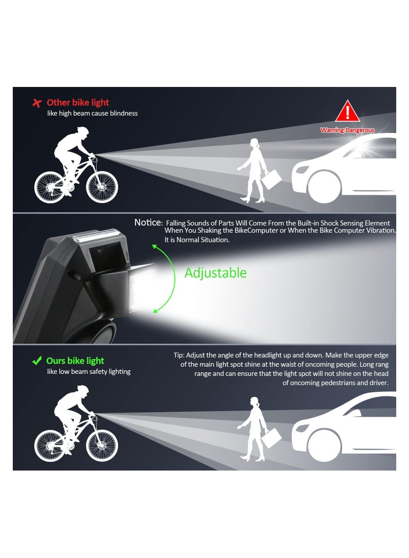 SOLARAE Bike Headlights with LCD Display Speedometer and Horn USB Rechargeable Bicycle Computer Waterproof LED Flashlight and Odometer for Cycling - Image 2