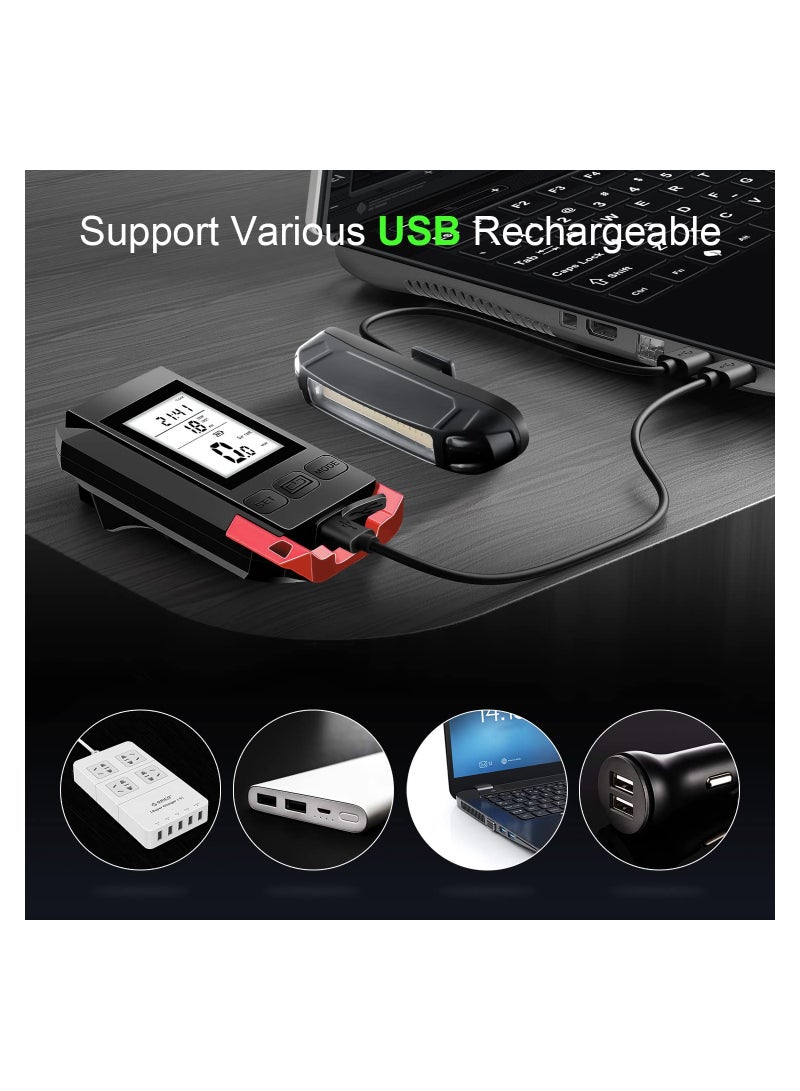 SOLARAE Bike Headlights with LCD Display Speedometer and Horn USB Rechargeable Bicycle Computer Waterproof LED Flashlight and Odometer for Cycling - Image 5