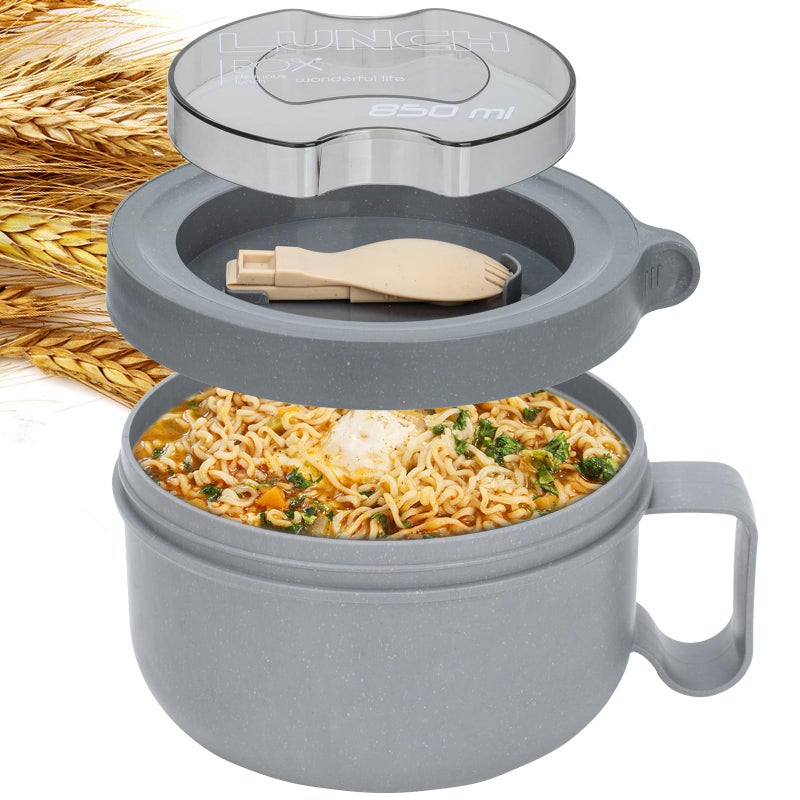 Ronanemon 28 oz Soup Bowl with Handles, Microwave Ramen Bowl with Lid for Soup and Instant Noodles,Oatmeal, Gumbo, Salad,BPA Free (Rock Grey) - Image 1