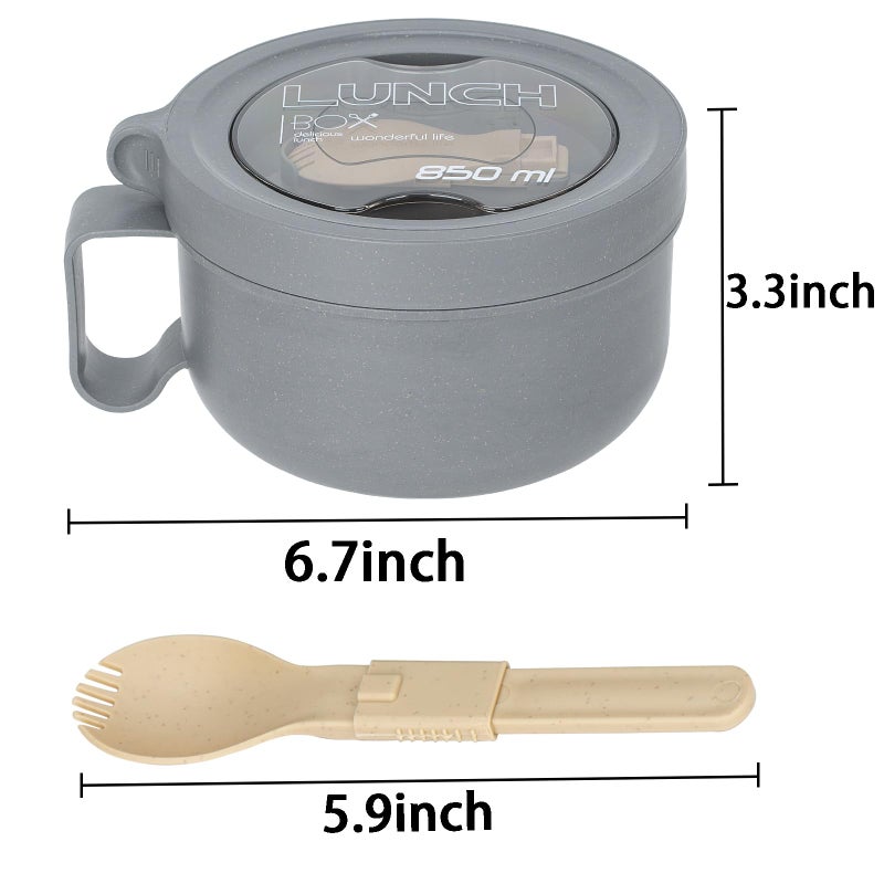 Ronanemon 28 oz Soup Bowl with Handles, Microwave Ramen Bowl with Lid for Soup and Instant Noodles,Oatmeal, Gumbo, Salad,BPA Free (Rock Grey) - Image 3