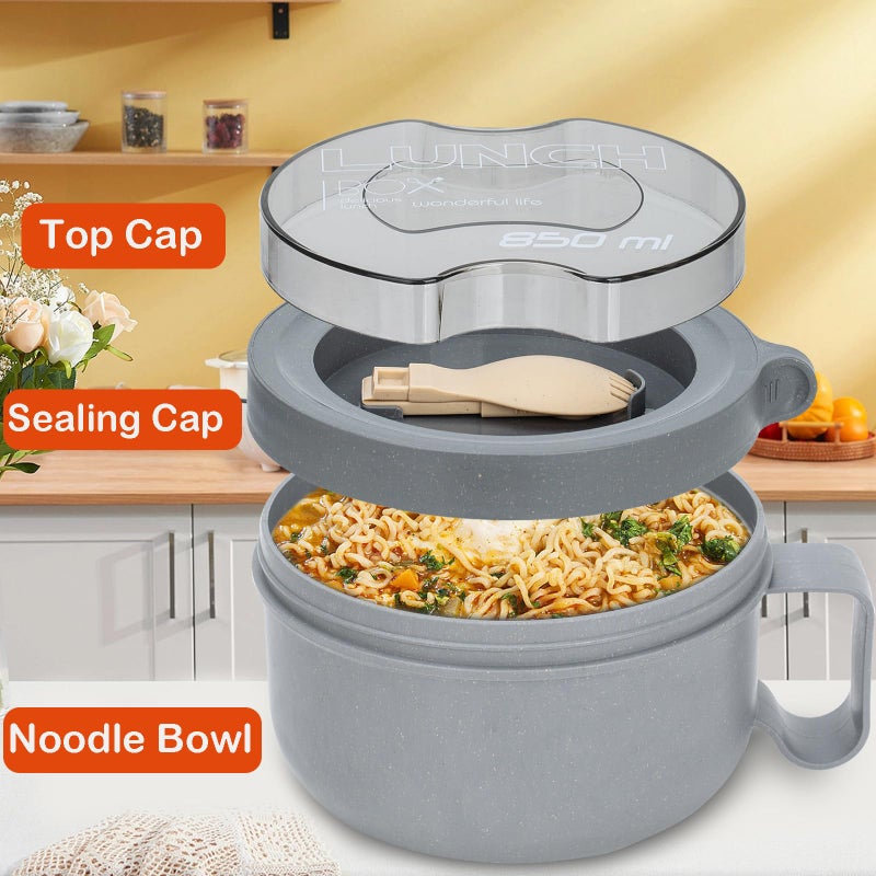 Ronanemon 28 oz Soup Bowl with Handles, Microwave Ramen Bowl with Lid for Soup and Instant Noodles,Oatmeal, Gumbo, Salad,BPA Free (Rock Grey) - Image 4