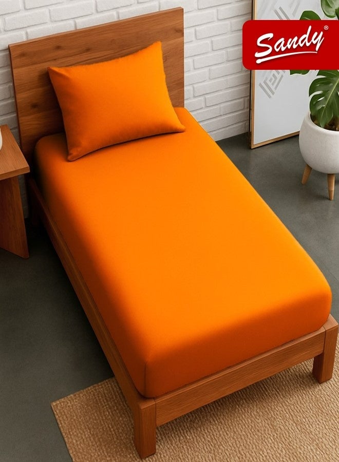 ساندي طقم شرشف مطاط ساندي فاخر بجودة الفنادق مع غطاء وسادة، طقم من 2 قطعة، شديد النعومة وجيد التهوية وبارد, مقاس مفرد نفر 100 × 200 سم, برتقالي - Image 1