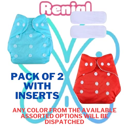RENIAL REUSABLE CLOTH DIAPERS (DIAPERS AND INSERTS) ADJUSTABLE FREESIZE FOR BABIES BETWEEN 3 MONTHS TO 3 YEARS MULTICOLORS [PACK OF 2] - Image 3