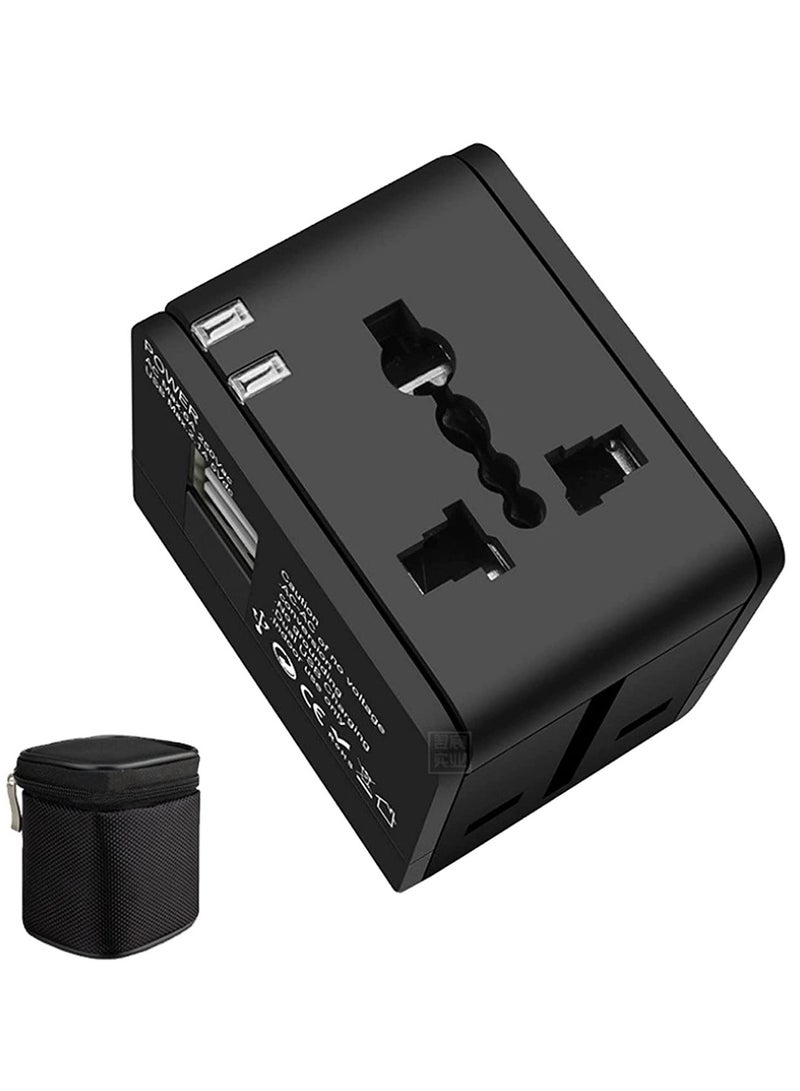 ELTRAZONE Universal Travel Adapter with 2 USB outlets, Worldwide All in One Travel Plug, Wall Plug with Dual USB A Ports for KSA UAE USA EU UK AUS - Black  - Image 2
