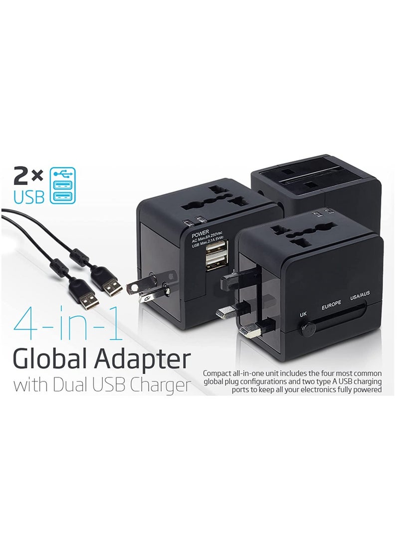 ELTRAZONE Universal Travel Adapter with 2 USB outlets, Worldwide All in One Travel Plug, Wall Plug with Dual USB A Ports for KSA UAE USA EU UK AUS - Black  - Image 4