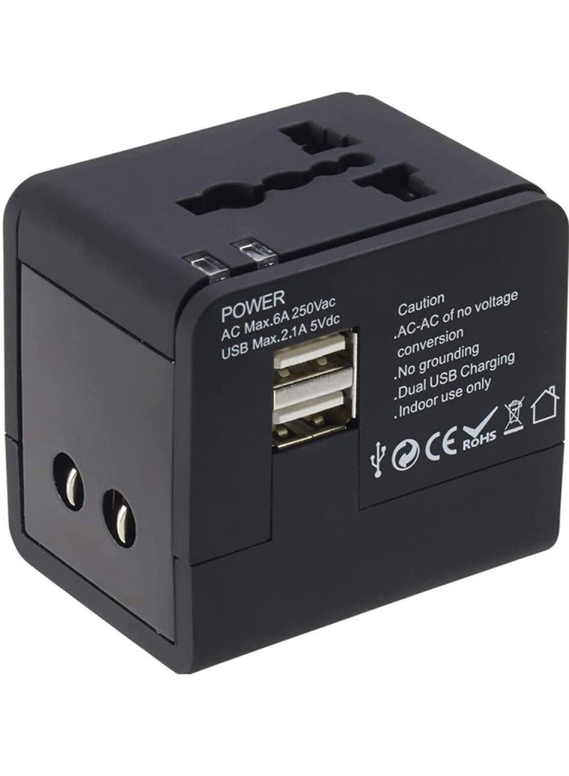 ELTRAZONE Universal Travel Adapter with 2 USB outlets, Worldwide All in One Travel Plug, Wall Plug with Dual USB A Ports for KSA UAE USA EU UK AUS - Black  - Image 1