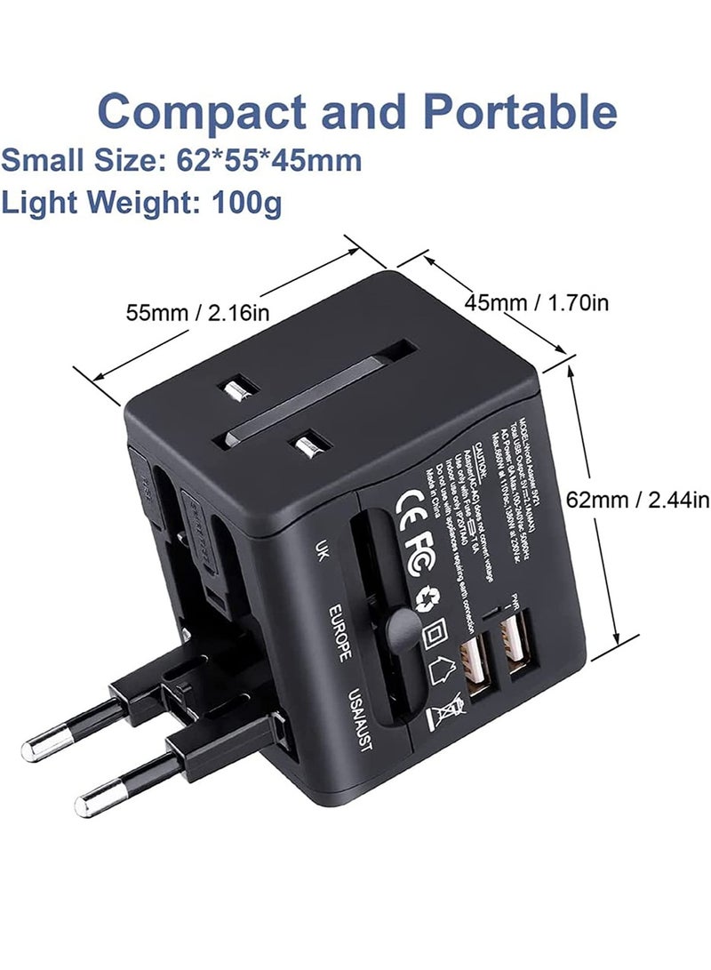 ELTRAZONE Universal Travel Adapter with 2 USB outlets, Worldwide All in One Travel Plug, Wall Plug with Dual USB A Ports for KSA UAE USA EU UK AUS - Black  - Image 5