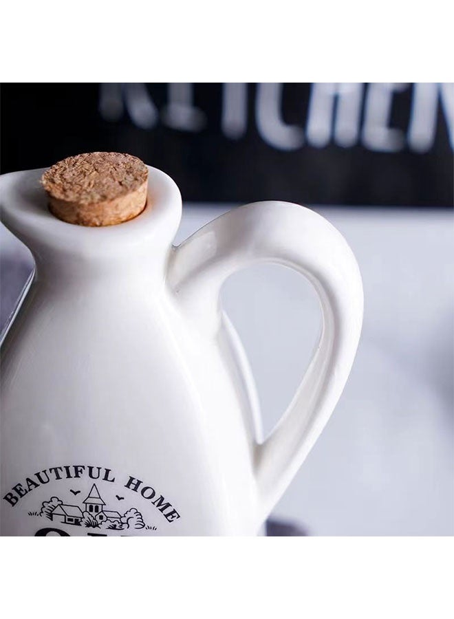 WINEENEE 4pcs Japanese Style Ceramic Oil & Vinegar Dispenser Set - Leak-Proof Seasoning Bottles with Wooden Lid for Kitchen, Soy Sauce, Oil, Vinegar - Ideal for Dining Table - Image 5