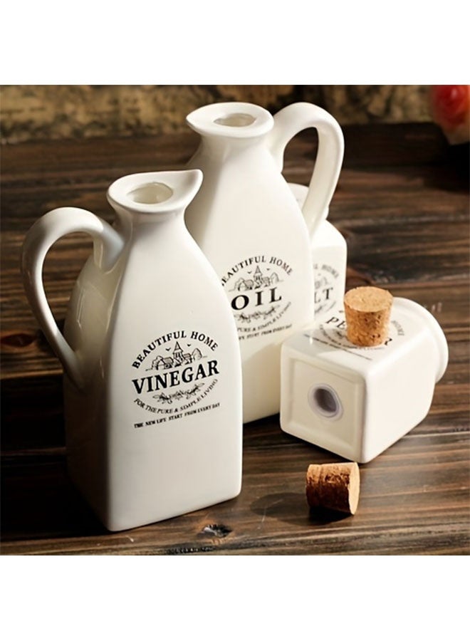 WINEENEE 4pcs Japanese Style Ceramic Oil & Vinegar Dispenser Set - Leak-Proof Seasoning Bottles with Wooden Lid for Kitchen, Soy Sauce, Oil, Vinegar - Ideal for Dining Table - Image 4