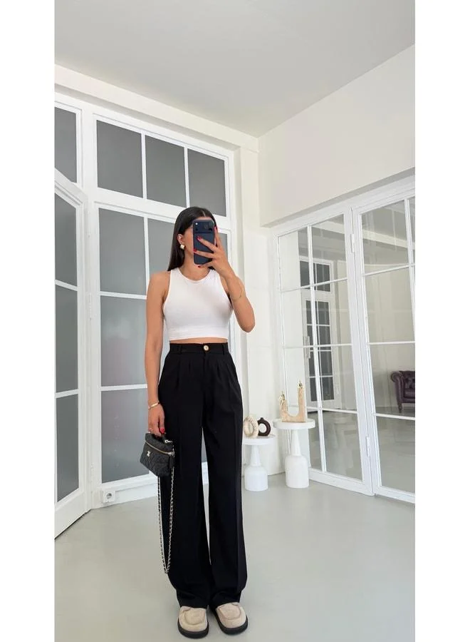 Black Gold Buttoned Tencel Pants GAUS-01844.