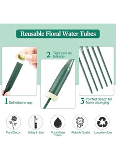 Aikanbo 20Pcs Floral Water Tubes Green Floral Tubes Plastic Flower Tubes for Fresh Flowers with Rubber Cap for Flower Stem Arrangements Supplies（Long 30cm*10pcs，Long 15cm*10pcs  - Image 4