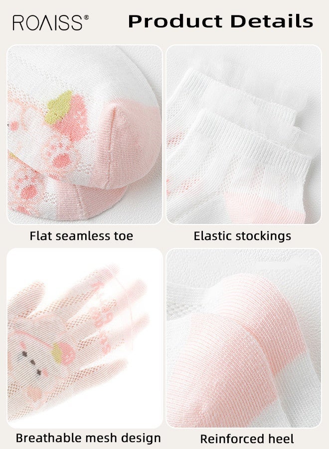 roaiss 5 Pairs Girls Ankle Socks, Comfortable Breathable Mesh Socks Set, Anti-pilling Soft Socks with Adorable Patterns, Thin Short Socks for Girls - Image 4