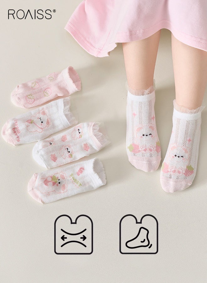 roaiss 5 Pairs Girls Ankle Socks, Comfortable Breathable Mesh Socks Set, Anti-pilling Soft Socks with Adorable Patterns, Thin Short Socks for Girls - Image 2