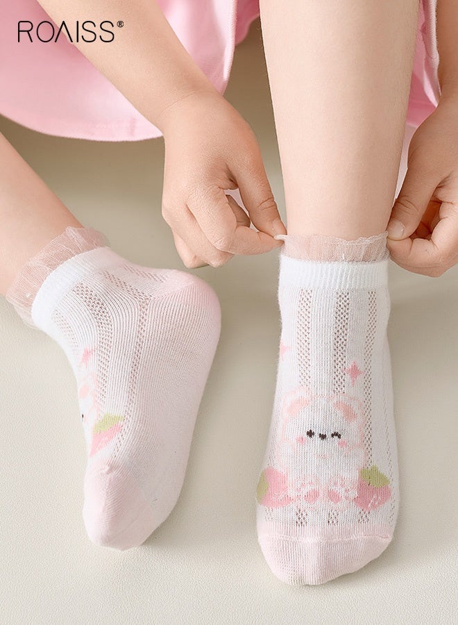 roaiss 5 Pairs Girls Ankle Socks, Comfortable Breathable Mesh Socks Set, Anti-pilling Soft Socks with Adorable Patterns, Thin Short Socks for Girls - Image 3