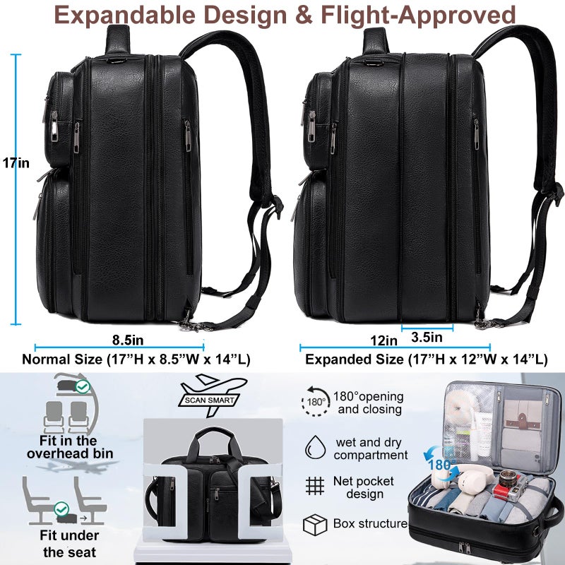 weiatas 3-in-1 Vegan Leather Convertible Laptop Bag for Men Women, 15.6 Inch Waterproof Expandable Backpack, Computer Briefcase, Shoulder Messenger Bag & Weekend Bag for Business Travel Work (Black) - Image 4