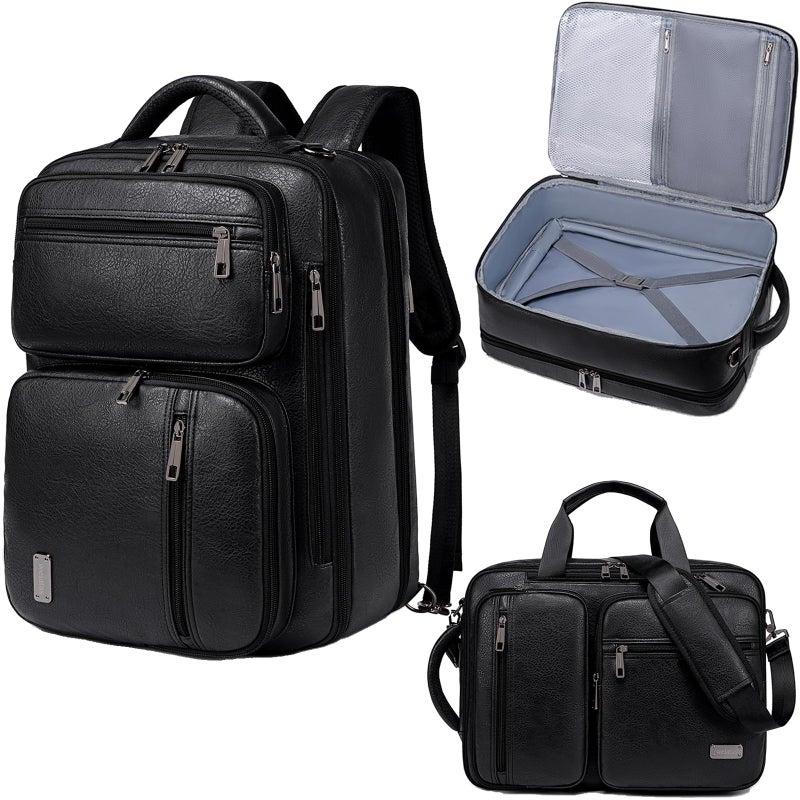weiatas 3-in-1 Vegan Leather Convertible Laptop Bag for Men Women, 15.6 Inch Waterproof Expandable Backpack, Computer Briefcase, Shoulder Messenger Bag & Weekend Bag for Business Travel Work (Black) - Image 1