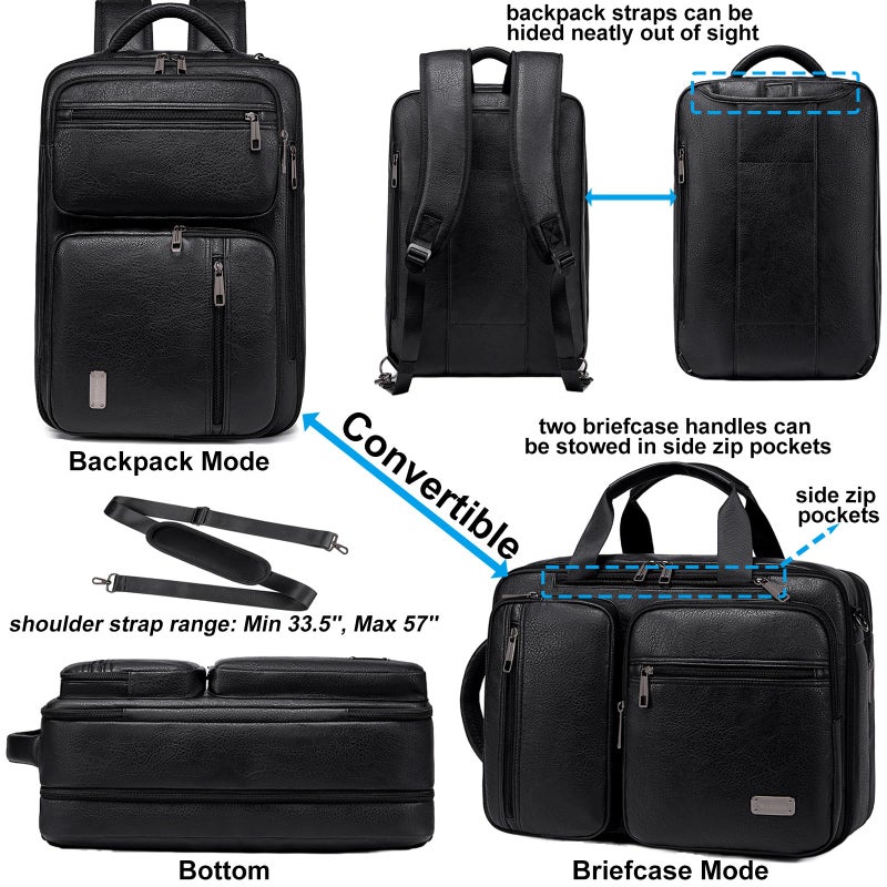weiatas 3-in-1 Vegan Leather Convertible Laptop Bag for Men Women, 15.6 Inch Waterproof Expandable Backpack, Computer Briefcase, Shoulder Messenger Bag & Weekend Bag for Business Travel Work (Black) - Image 5