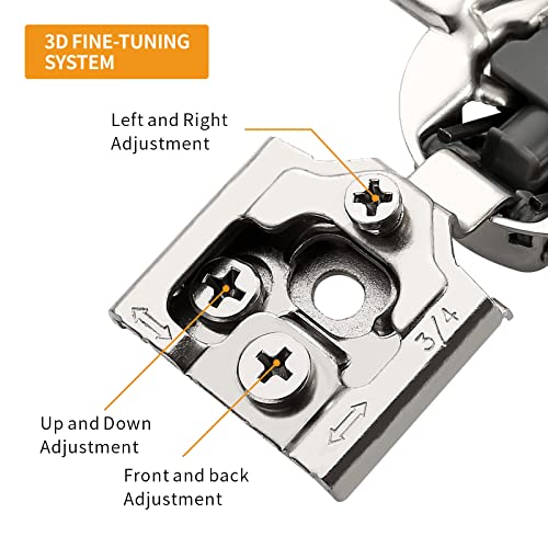 Chibery 20 Pack 3/4" Overlay 3D Soft Close Concealed Hinge for Face Frame Door, Smooth Slow Self Closing Hinges, Satin Nickel, Hidden 105° Open Angle Stainless Steel Hinge for Kitchen Cabinet Door - Image 4