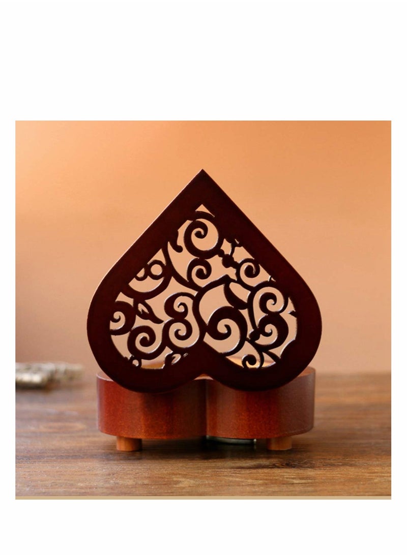 SYOSI Music Box, CharmCollection Creative Wood Heart Shaped Wind-up Musical Box Decorative Music Box with Gold-plating Movement in Birthday to Girlfriend Girls, Melody Castle in The Sky  - Image 4