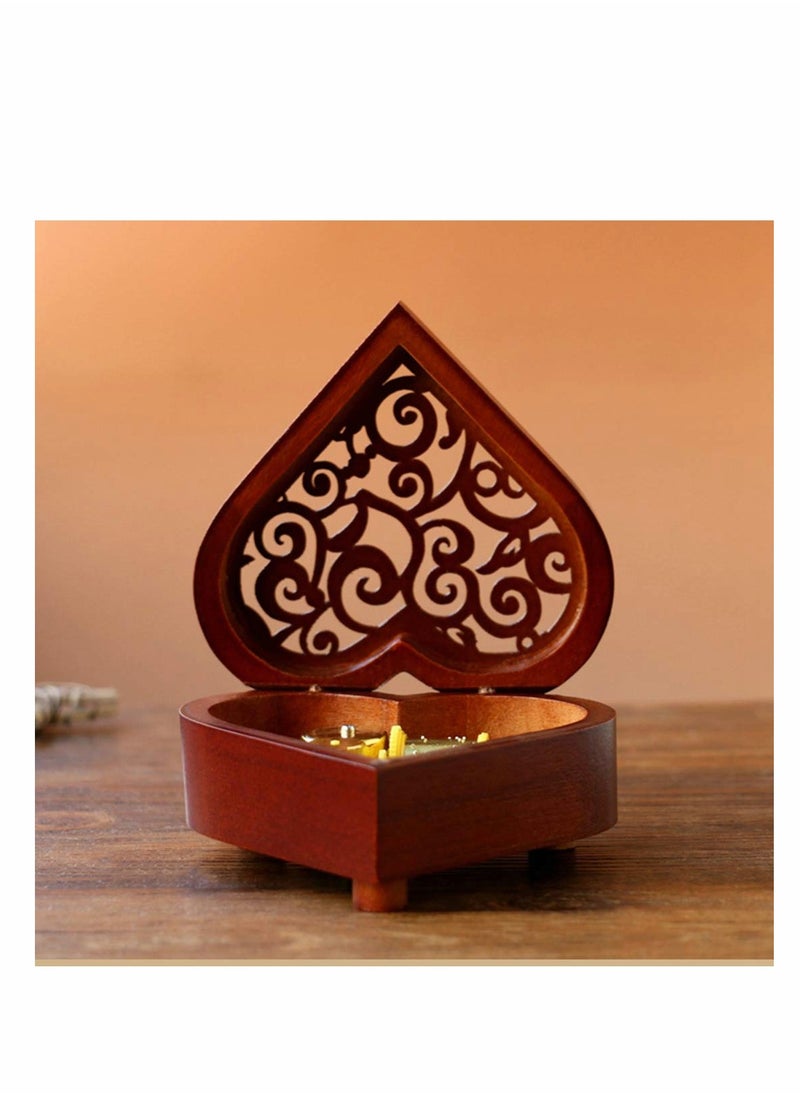 SYOSI Music Box, CharmCollection Creative Wood Heart Shaped Wind-up Musical Box Decorative Music Box with Gold-plating Movement in Birthday to Girlfriend Girls, Melody Castle in The Sky  - Image 2