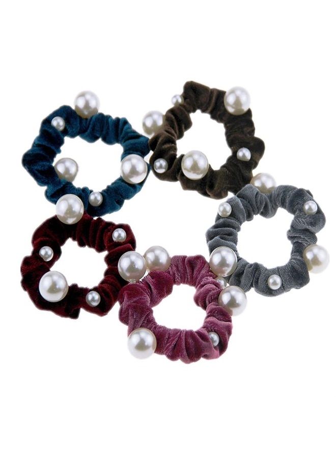 Natuworld 10 Pcs Artificial Pearl Hair Scrunchies Velvet Pearls Elastic Hair Bands Scrunchy Hair Ties Ropes Scrunchie Ponytail Holder for Women Girls Ladies Hair Accessories (Color Random) - Image 1