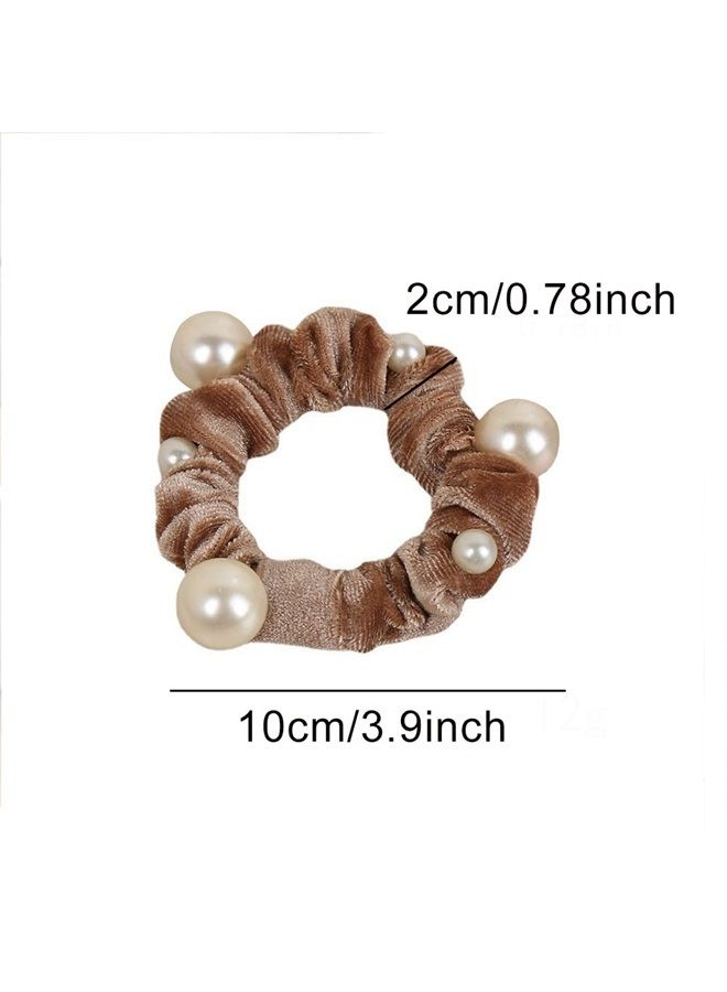 Natuworld 10 Pcs Artificial Pearl Hair Scrunchies Velvet Pearls Elastic Hair Bands Scrunchy Hair Ties Ropes Scrunchie Ponytail Holder for Women Girls Ladies Hair Accessories (Color Random) - Image 3