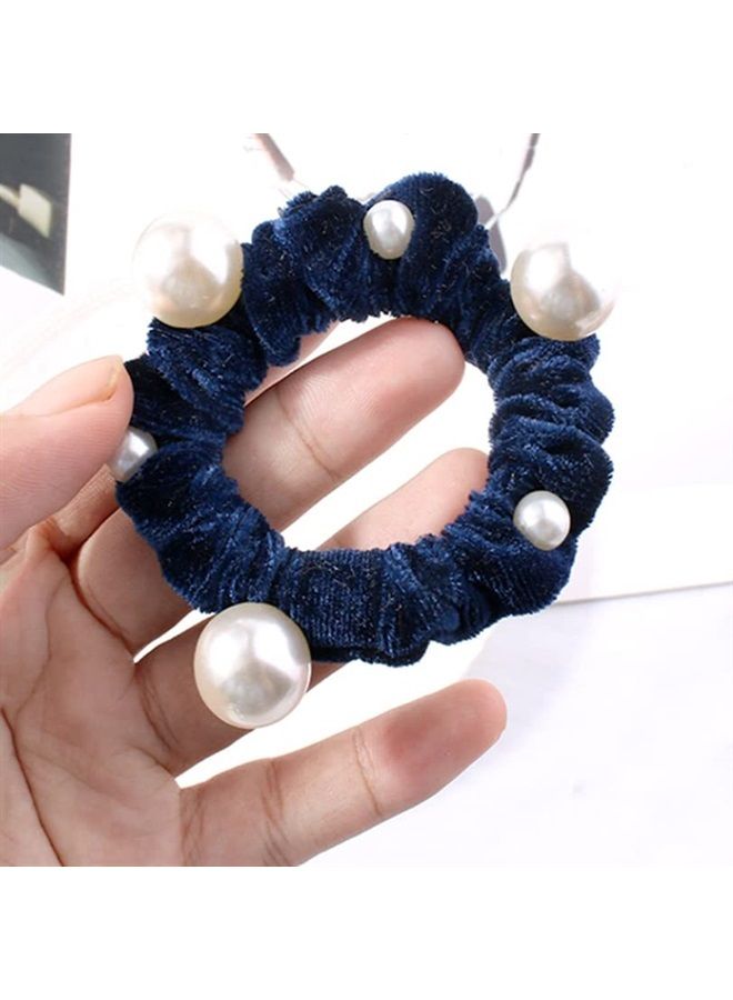 Natuworld 10 Pcs Artificial Pearl Hair Scrunchies Velvet Pearls Elastic Hair Bands Scrunchy Hair Ties Ropes Scrunchie Ponytail Holder for Women Girls Ladies Hair Accessories (Color Random) - Image 4