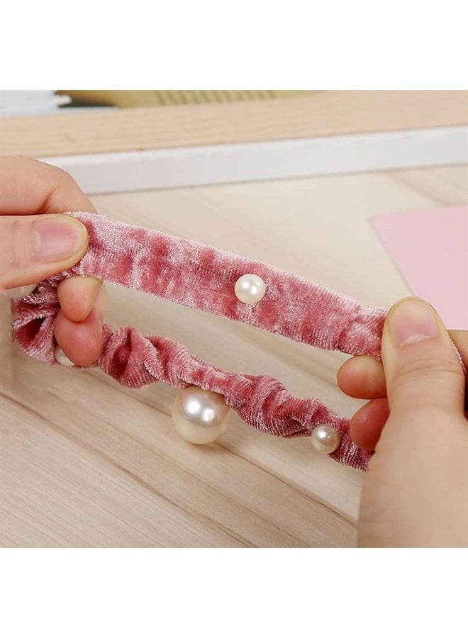 Natuworld 10 Pcs Artificial Pearl Hair Scrunchies Velvet Pearls Elastic Hair Bands Scrunchy Hair Ties Ropes Scrunchie Ponytail Holder for Women Girls Ladies Hair Accessories (Color Random) - Image 2