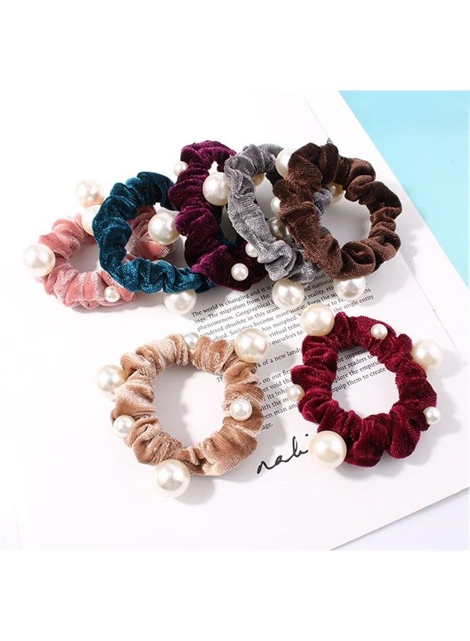 Natuworld 10 Pcs Artificial Pearl Hair Scrunchies Velvet Pearls Elastic Hair Bands Scrunchy Hair Ties Ropes Scrunchie Ponytail Holder for Women Girls Ladies Hair Accessories (Color Random) - Image 5