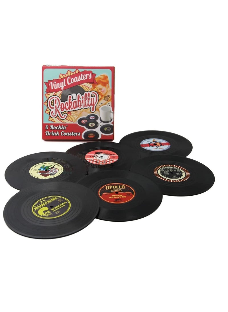 Mmmon 6 Piece Coasters Retro Vinyl Record Disk Coaster for Drinks With Labels,Desktop Protection Prevents Furniture,Drink Coasters - Image 1