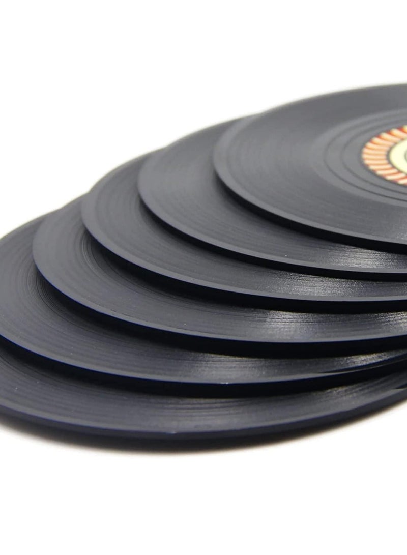 Mmmon 6 Piece Coasters Retro Vinyl Record Disk Coaster for Drinks With Labels,Desktop Protection Prevents Furniture,Drink Coasters - Image 4