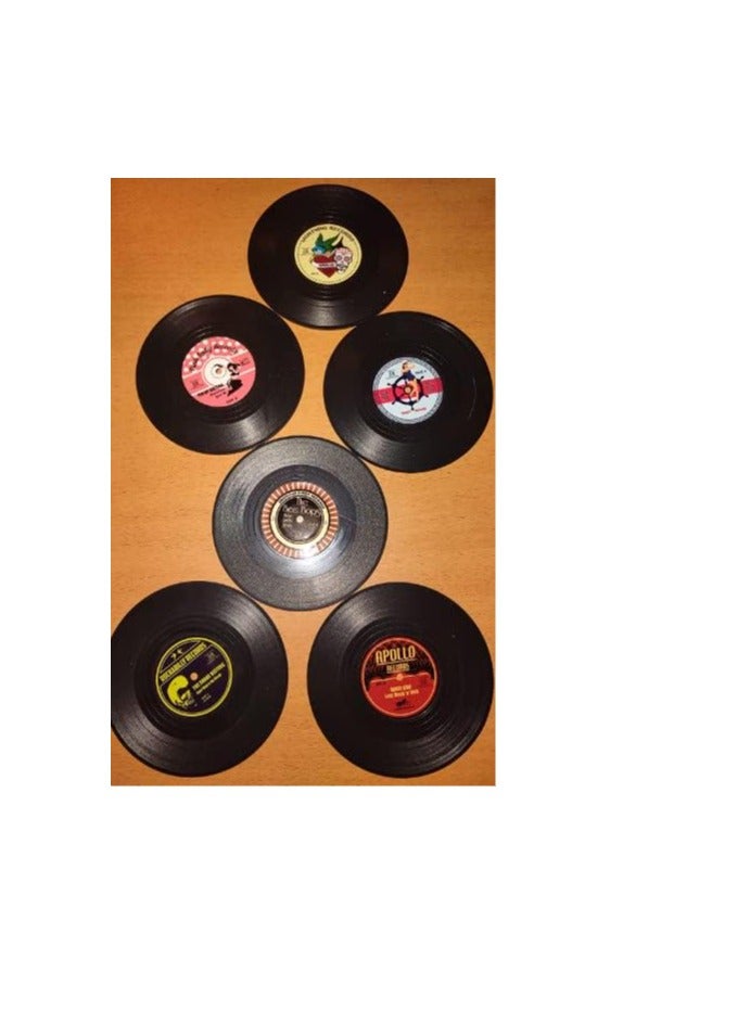 Mmmon 6 Piece Coasters Retro Vinyl Record Disk Coaster for Drinks With Labels,Desktop Protection Prevents Furniture,Drink Coasters - Image 5