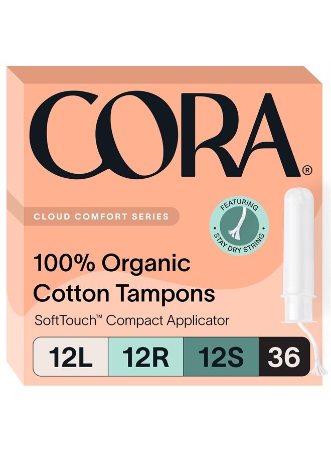 cora Organic Applicator Tampon Multipack | 12 Light, 12 Regular, 12 Super Absorbency | 100% Organic Cotton, Unscented, BPA-Free Compact Applicator | Leak Protection, Easy Insertion | 36 Total - Image 1