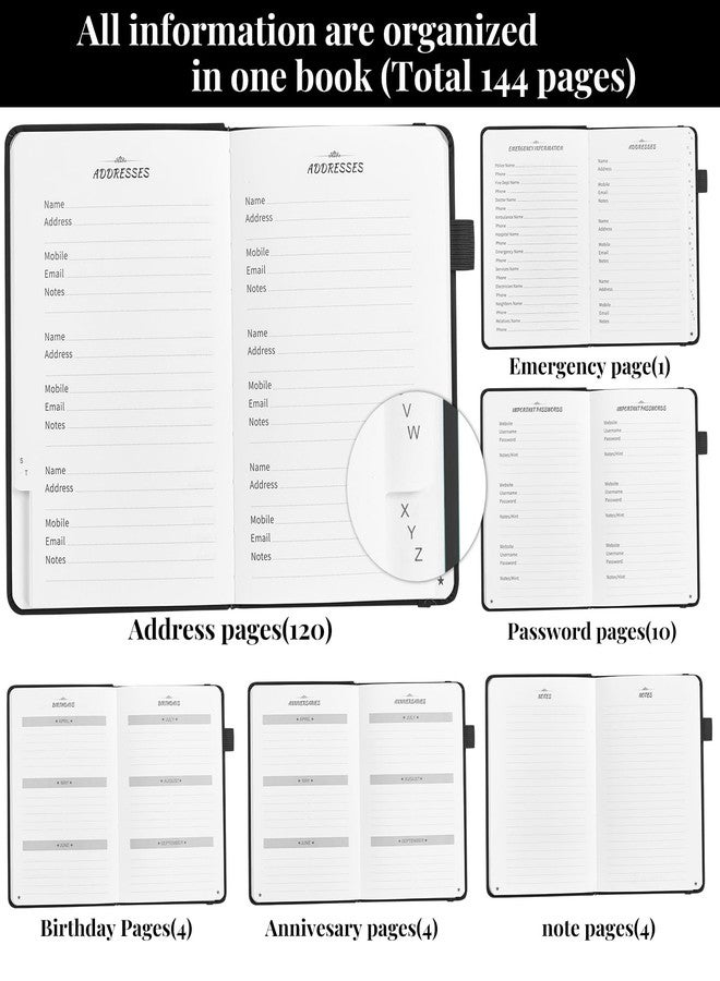 JUBTIC Address Book with Alphabetical Tabs, Hardcover Password Keeper and Telephone Book Address Organizer Record Contacts, Internet Login Address Log Book Journal Notebook for Home or Office-Black - Image 4