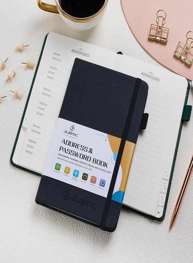 JUBTIC Address Book with Alphabetical Tabs, Hardcover Password Keeper and Telephone Book Address Organizer Record Contacts, Internet Login Address Log Book Journal Notebook for Home or Office-Black - Image 2
