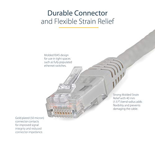 StarTech.com 25ft CAT6 Ethernet Cable - Gray CAT 6 Gigabit Ethernet Wire -650MHz 100W PoE++ RJ45 UTP Molded Category 6 Network/Patch Cord w/Strain Relief/Fluke Tested UL/TIA Certified (C6PATCH25GR) - Image 4