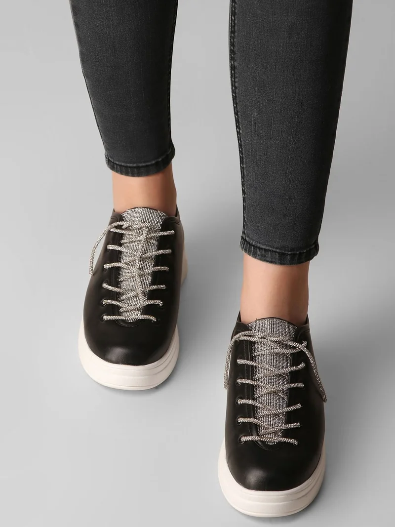 ZORIWORLD black ATHENA Black Rhinestone Sneakers 2" Sole Vegan for Women | Best Price UAE