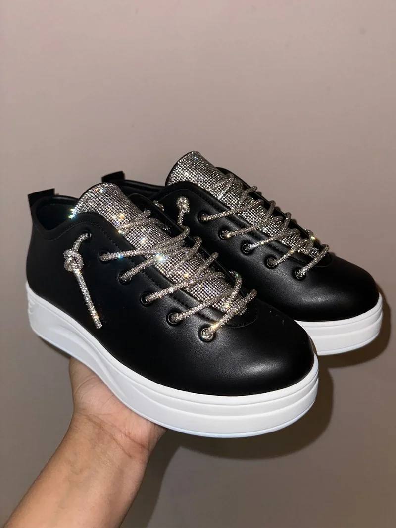 ZORIWORLD black ATHENA Black Rhinestone Sneakers 2" Sole Vegan for Women | Best Price UAE