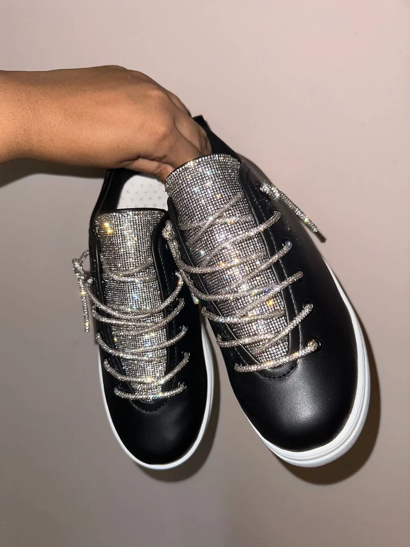 ZORIWORLD black ATHENA Black Rhinestone Sneakers 2" Sole Vegan for Women | Best Price UAE