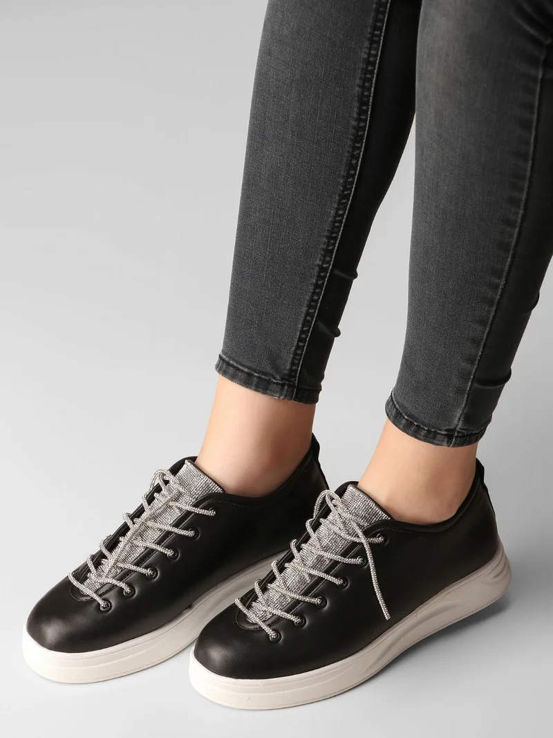 ATHENA Black Rhinestone Sneakers 2" Sole Vegan
