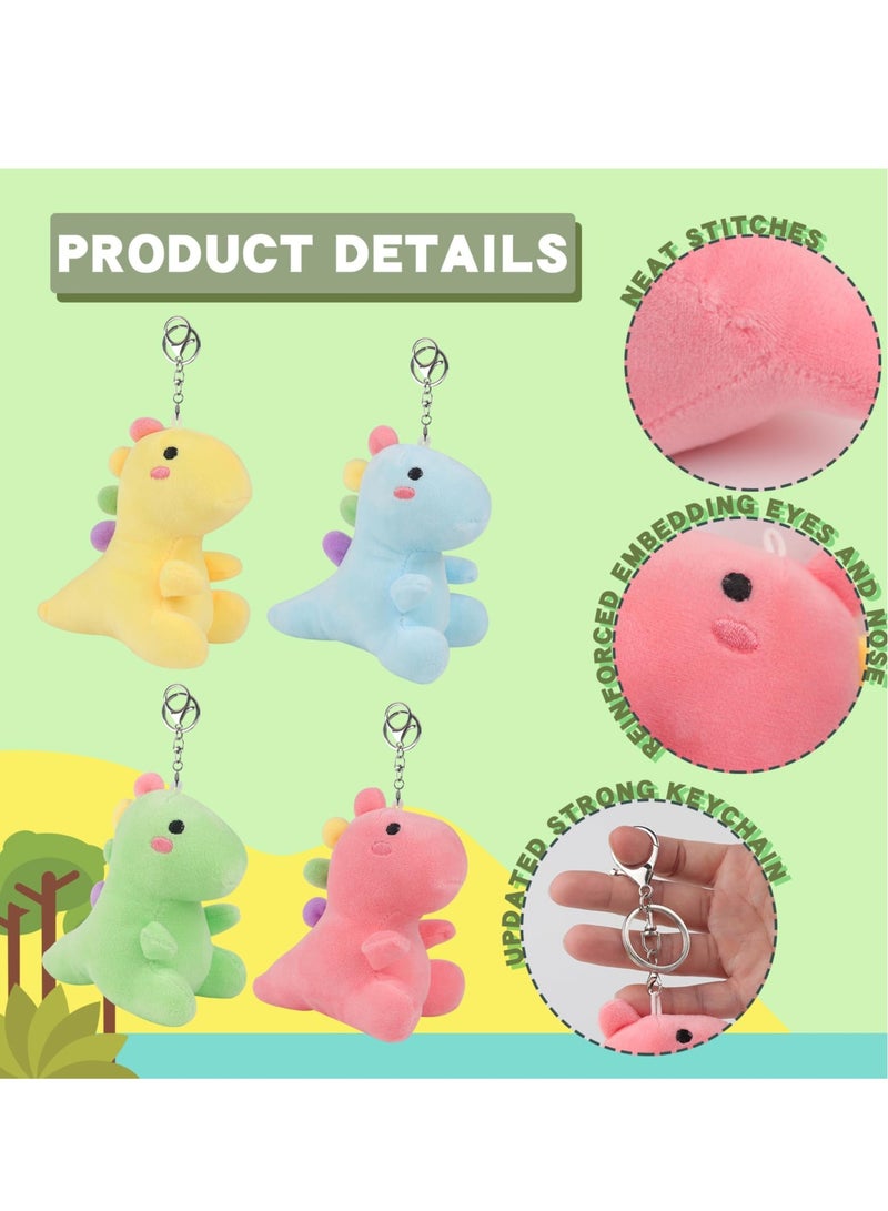 4 Mini Stuffed Dinosaur Toys with Keychains Perfect for Kids Birthday Parties and Gifts - Image 3