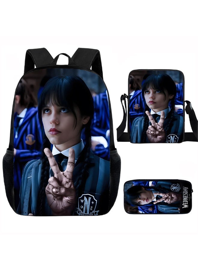 Wednesday backpack pencil case satchel three-piece suit men and women leisure sports travel backpack student school backpack - Image 1