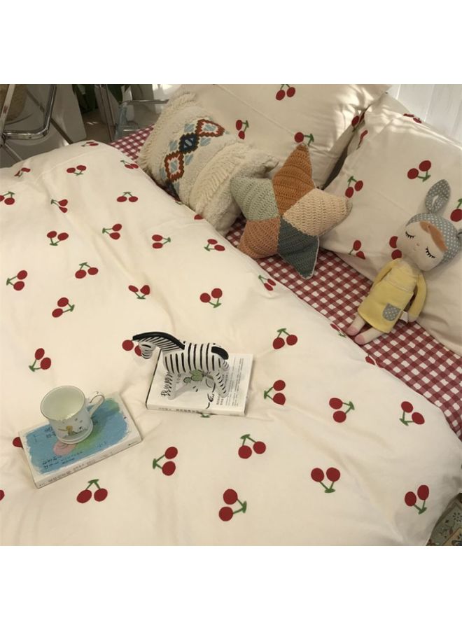 Nanjiren Four-piece Set Washed Cotton Quilt Cover Student Dormitory Bed Single Quilt Three-piece Set Bedding Quilt Cover-Color:Xiancao-Specifications:2.0 M Four-piece Set [quilt Cover 2x 2.3 M]] - Image 4