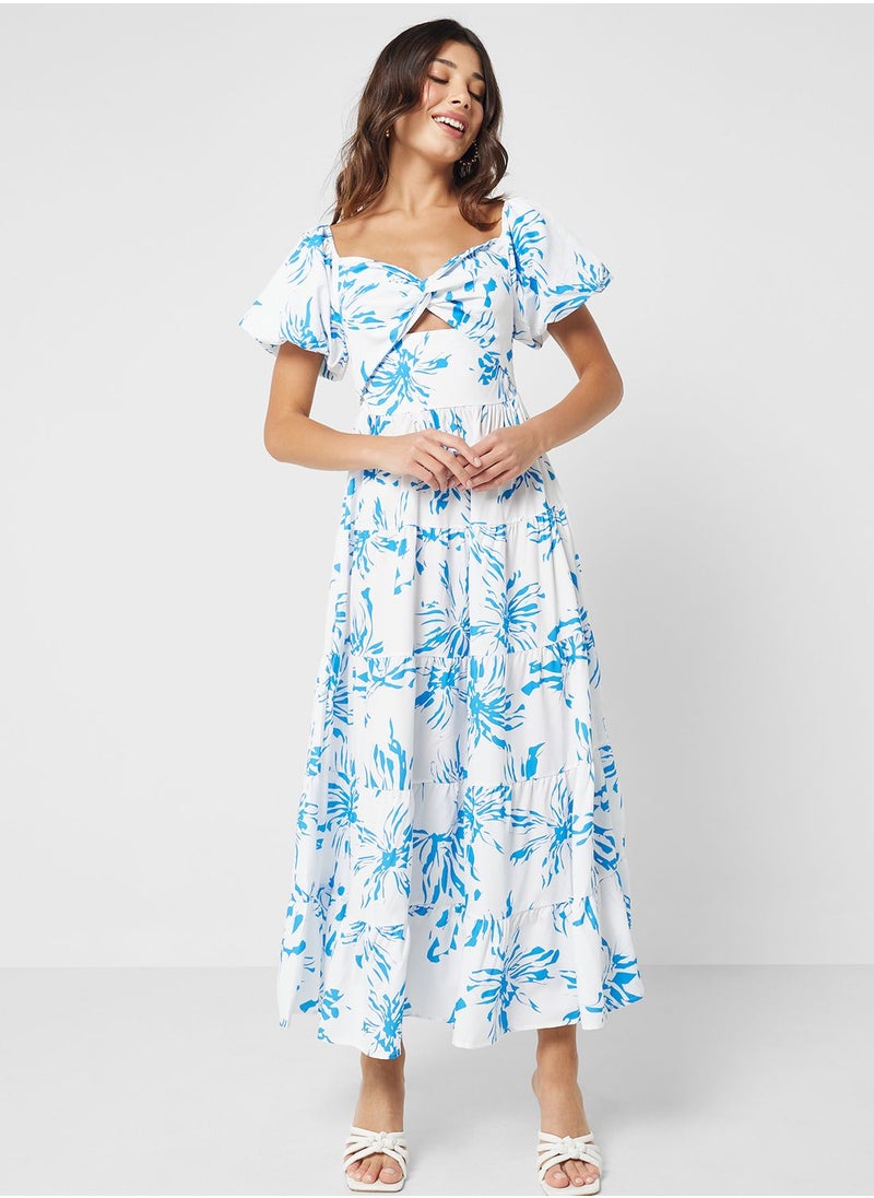 Ginger - Puff Sleeves Floral Tiered Dress - Image 1