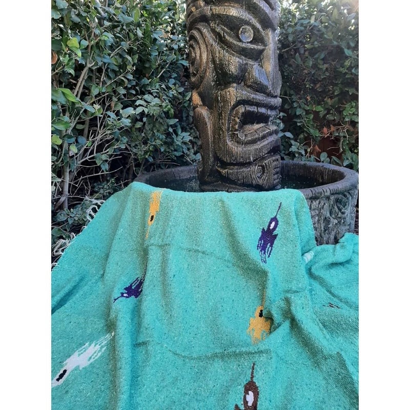 Open Road Goods Mint Green/Teal Thunderbird Heavyweight Yoga Blanket- Made for Yoga! Hand-Made Mexican Blanket (Acrylic Blend, XL) - Image 2