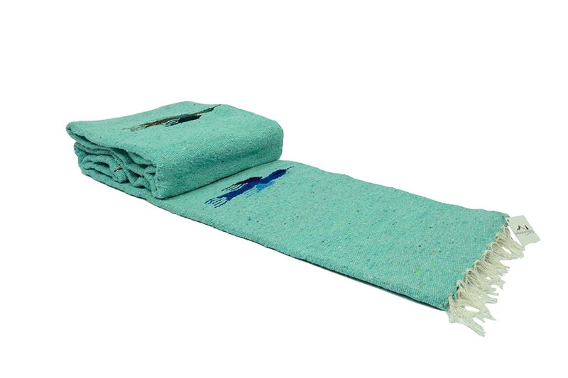 Open Road Goods Mint Green/Teal Thunderbird Heavyweight Yoga Blanket- Made for Yoga! Hand-Made Mexican Blanket (Acrylic Blend, XL) - Image 3