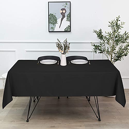 ATOOTFUSION Soft Cloth 4 Seater Rectangular Tablecloths Wedding Party Patio Table Covers Event Tablecloth (Black Tablecloth) - Image 4